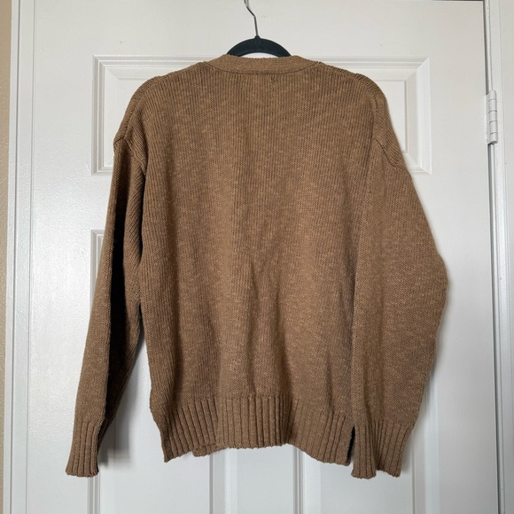 Quince Cotton-Linen Relaxed Cardigan Sweater in Camel Size Medium - Picture 4 of 13